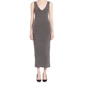 Alice + Olivia AIR Gray Sheath Jersey Midi Doreene Dress V-Neck Sleeveless Small